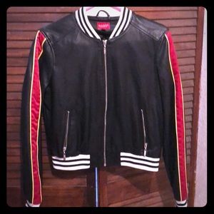 Black with red yellow stripes PU Jacket